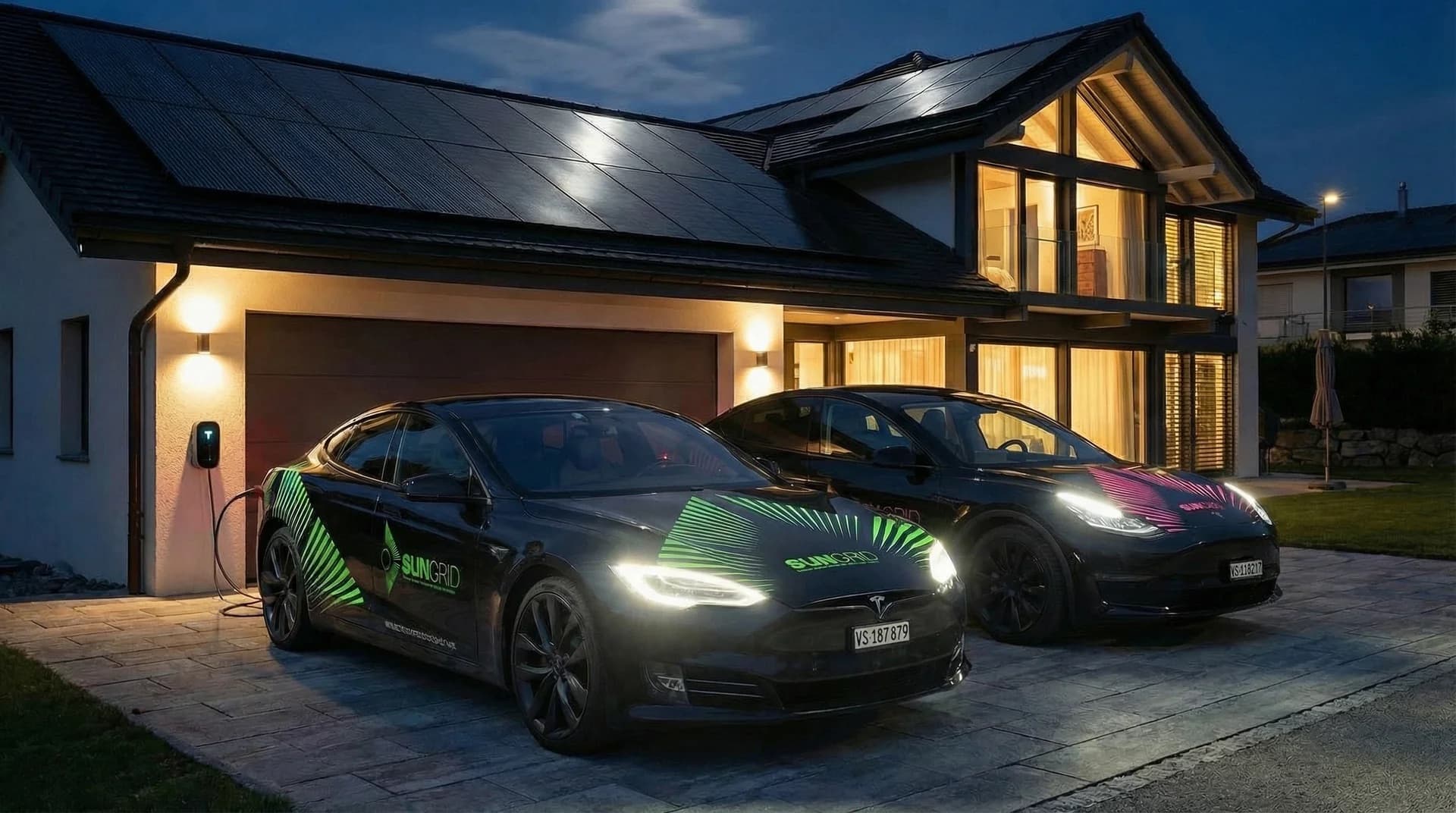 Véhicule SunGrid et installation solaire